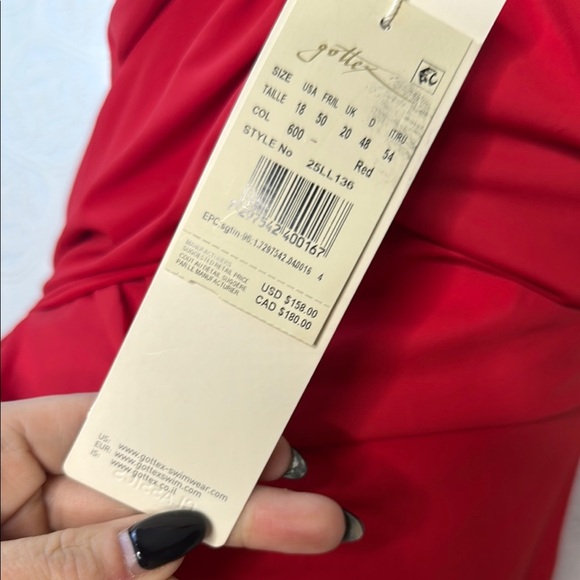 Gottex | Lattice V-Neck Criss Cross Ruched  One Piece Bathing Suit, Size 18 NWT - Picture 3 of 16